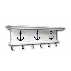 Rustic Key Holder Wall Shelf WIth Hooks Nautical Boat Anchors 18" Distressed   323393077388